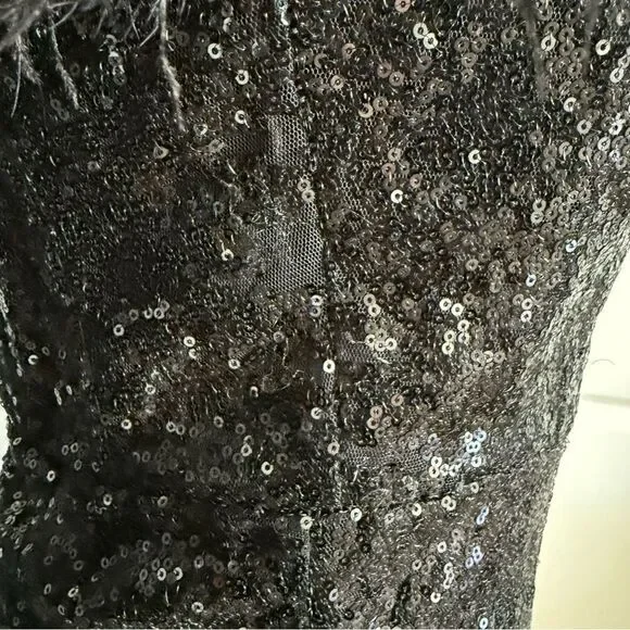 Windsor Black Sequins Strapless Corset Mini Dress with Feather Neckline Size L - Picture 4 of 9